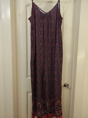 Navy Floral Romper with Pink & Coral Accents